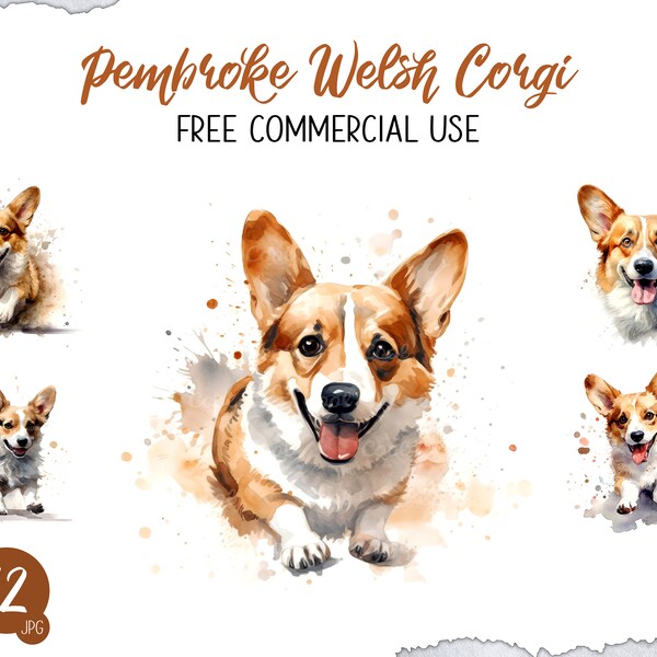 Pembroke Welsh Corgi Clipart Bundle, 12 Digital JPG, Dog Breed Art, Herding Pet Illustration, Loyal Companion, Intelligent Canine Painting