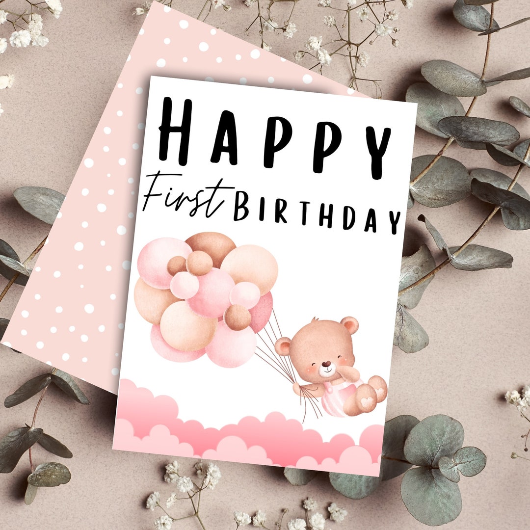 Baby Girl First Birthday Card - Etsy