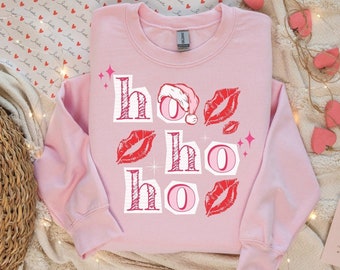 Hohoho Sweatshirt for Holiday Gift, Pink Sweater for Christmas Party, Pinkmas, Vintage Christmas Sweater for Matching PJs