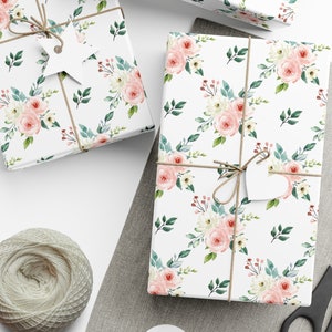 Floral Wrapping Paper, Pink Christmas Gift Wrap, Vintage Pink Roses