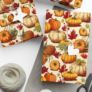 Vintage Pumpkin Wrapping Paper for Fall Holiday Gift, Thanksgiving Wrapping Paper