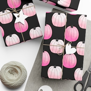 Pink Halloween Wrapping Paper, Pink Pumpkin Halloween Birthday Gift Wrap