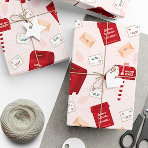 Pink Santa Wrapping Paper, Pink Christmas Gift Wrap image 1