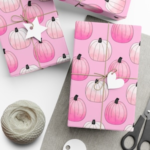 Pumpkin Wrapping Paper for Fall Birthday Gift, Pink Pumpkin Thanksgiving Gift Wrap, Pink Halloween