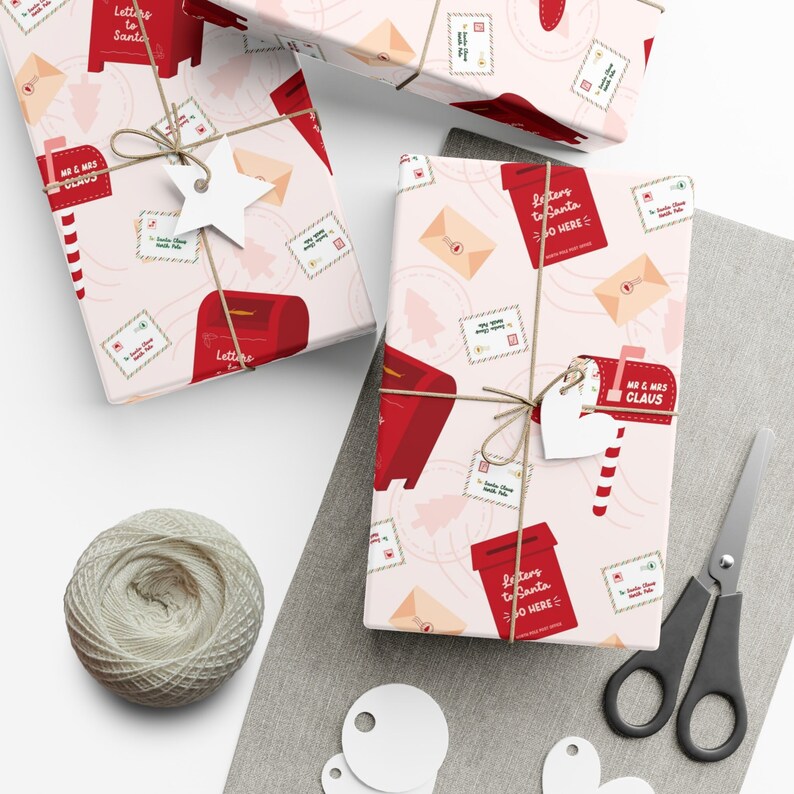 Pink Santa Wrapping Paper, Pink Christmas Gift Wrap image 1