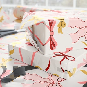 Vintage Pink Bows Wrapping Paper- Parisian Bows Gift Wrap
