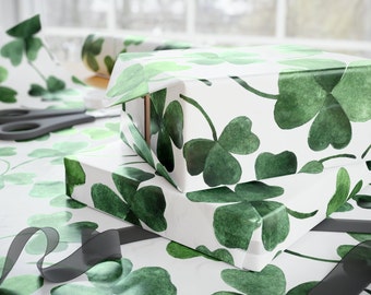 St. Patrick's Inspired Four Leaf Clover Floral Wrapping Paper - Lucky Girl Gift Wrap