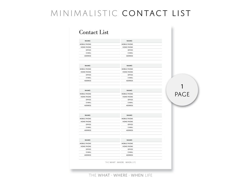 Contact List Printable Contact List Organizer Elegant Printable Etsy