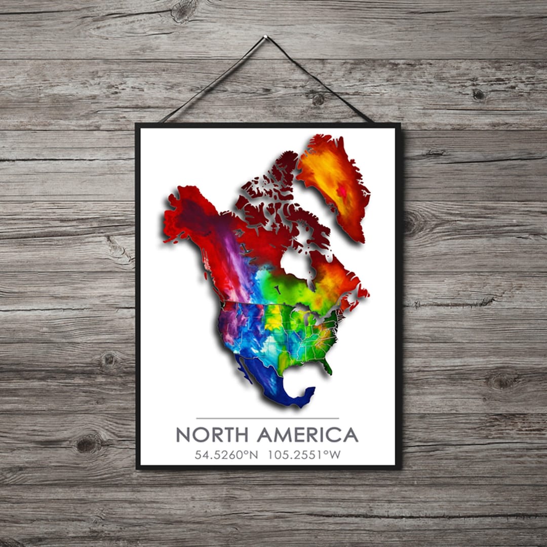 North America Color Map Poster Printable Wall Art Instant - Etsy