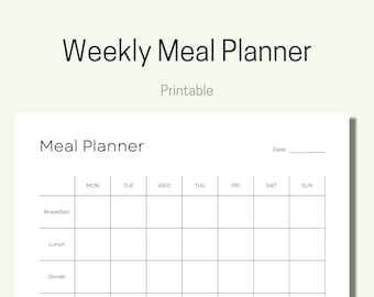 Printable Weekly Meal Planner, Instant Download PDF Meal Planner, Weekly Food Prep, Food Diary, Meal Tracker, Food Journal, Menu Planner