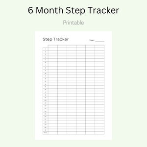 Stappentracker afdrukbare sjabloon, stappenlogboek van zes maanden, dagelijkse stappengrafiek, wandeldagboek, fitnesstracker, activiteitenlogboek, stappenteller, cardio
