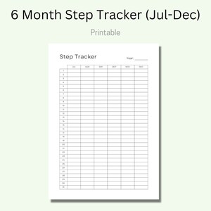 Zes maanden Step Tracker afdrukbare sjabloon, stappenlog, dagelijkse stappengrafiek, wandeldagboek, fitnesstracker, activiteitenlogboek, stappenteller