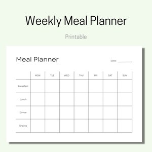 Printable Weekly Meal Planner, Instant Download PDF Meal Planner, Weekly Food Prep, Food Diary, Meal Tracker, Food Journal, Menu Planner