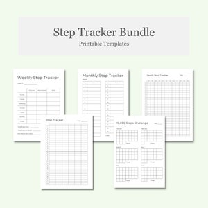 Stappentracker afdrukbare sjabloonbundel, stappenlogboek, wandeldagboek, dagelijkse stappengrafiek, wekelijkse stappenteller, wandeluitdaging, fitnesstracker
