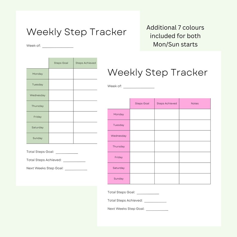 Weekly Step Tracker Printable Template Step Log Walking Etsy New Zealand