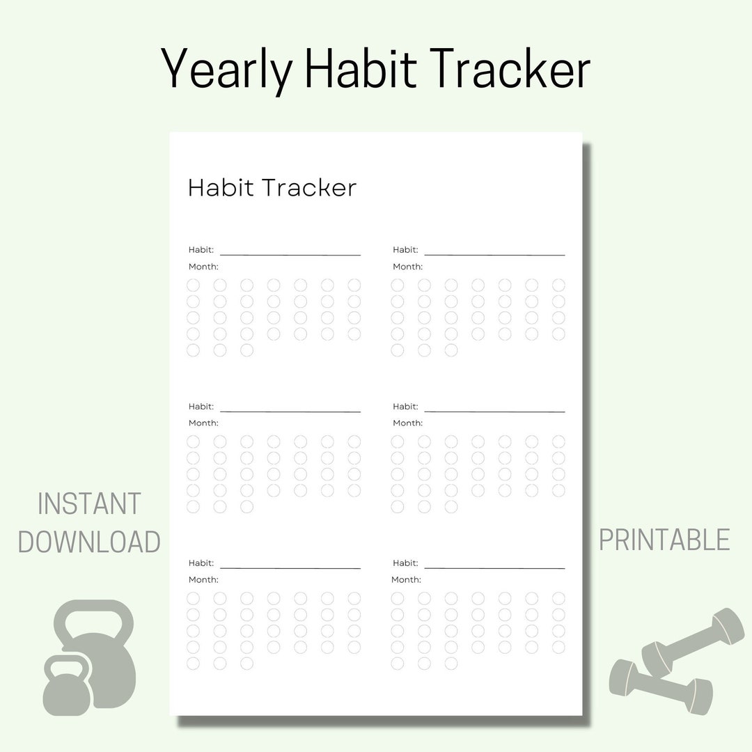 Minimalistic Yearly Habit Tracker Printable, Habit Tracker Template