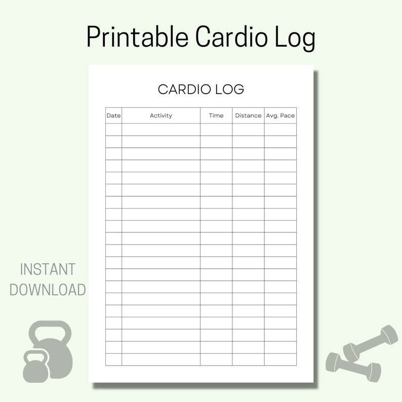Cardio Log Printable Workout Log Running Tracker Fitness - Etsy