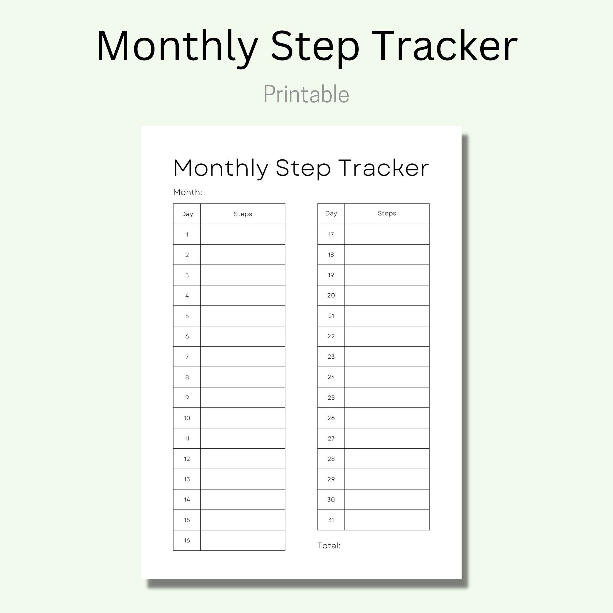 Monthly Step Tracker Printable Template, Step Log, Walking Journal ...