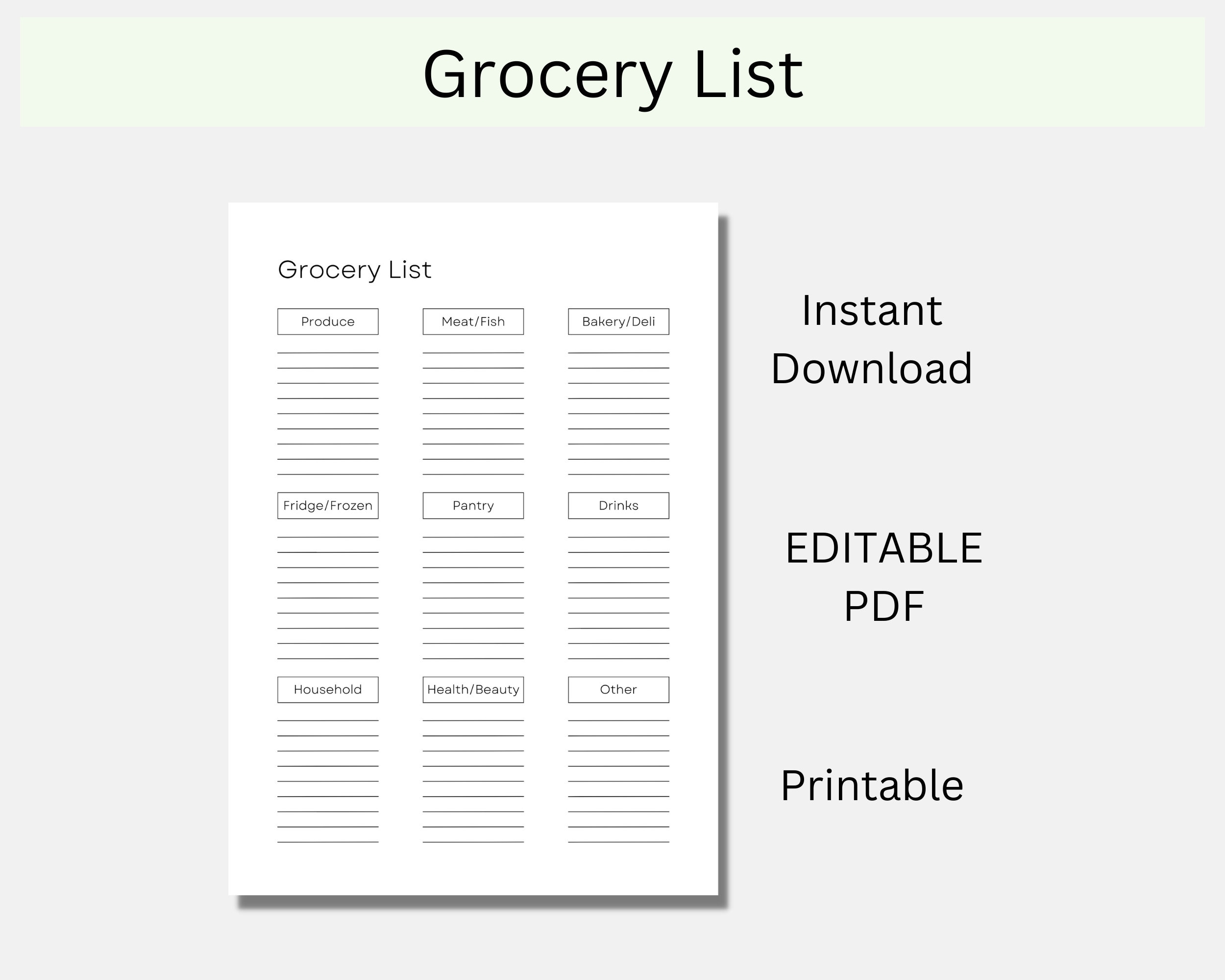 Grocery List Printable Template, Food Shopping List, Meal Planner ...