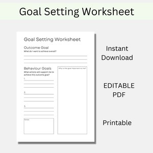 Goal Setting Worksheet Printable, Fitness Journey, Goal Planner, Minimalistic Worksheet, Health Goals, Instant Download, SMART Goals