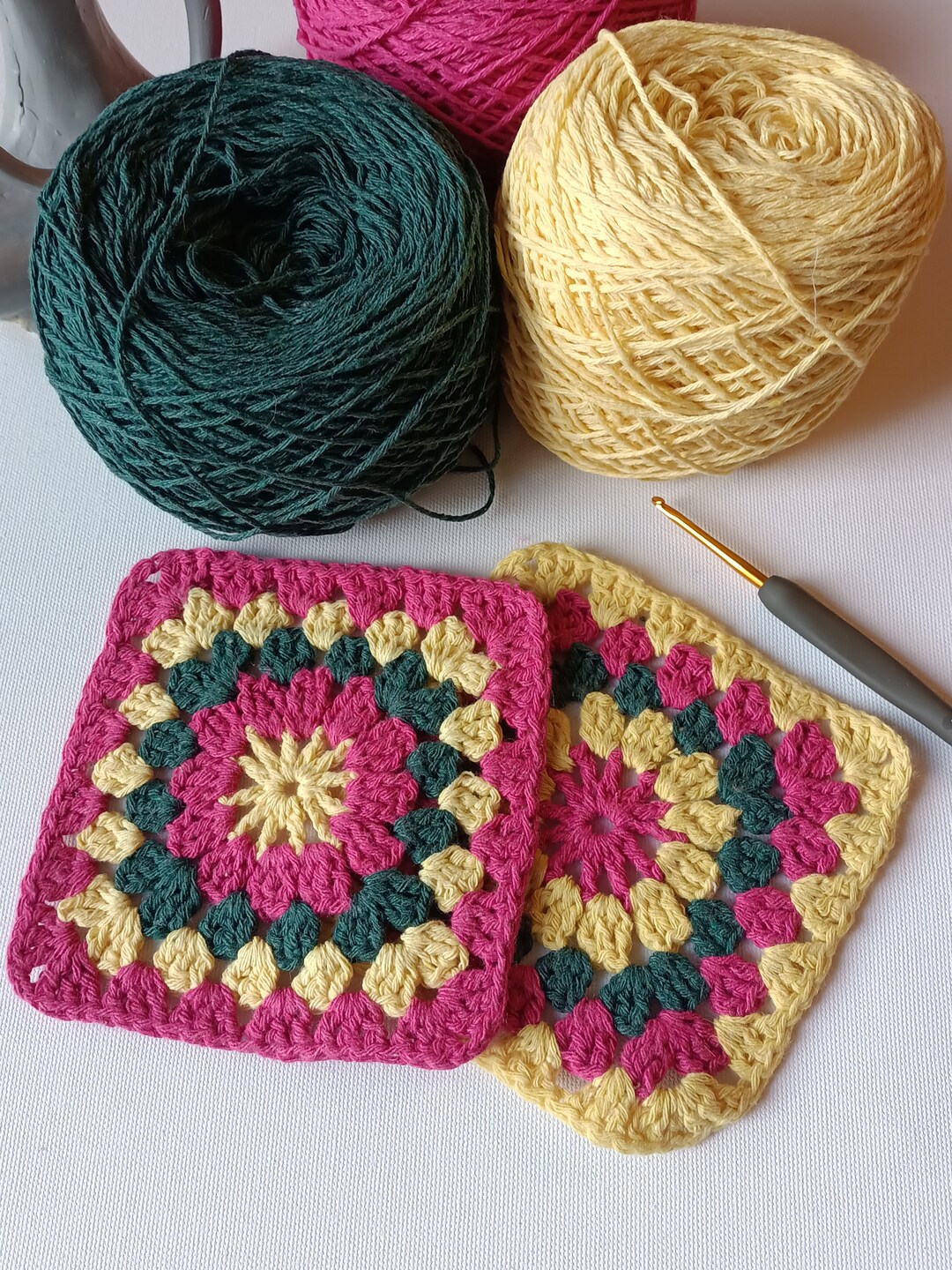 Granny Squares, Set of 8 Crocheted Squares, Finished Granny Square