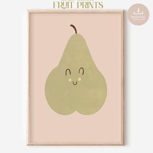 Cute fruit nursery pear print, kids wall art, childrens room decor, playroom posters, PRINTABLE Download, Montessori, Colourful, Handdrawn