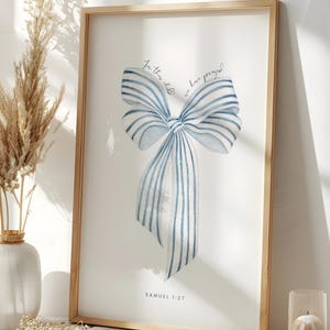 For This Child We Have Prayed, Samuel 1;27, Christian Scripture Nursery Wall Art, Dusty Blue, Coquette Bow,  Baby Shower Gift, Digital Print
