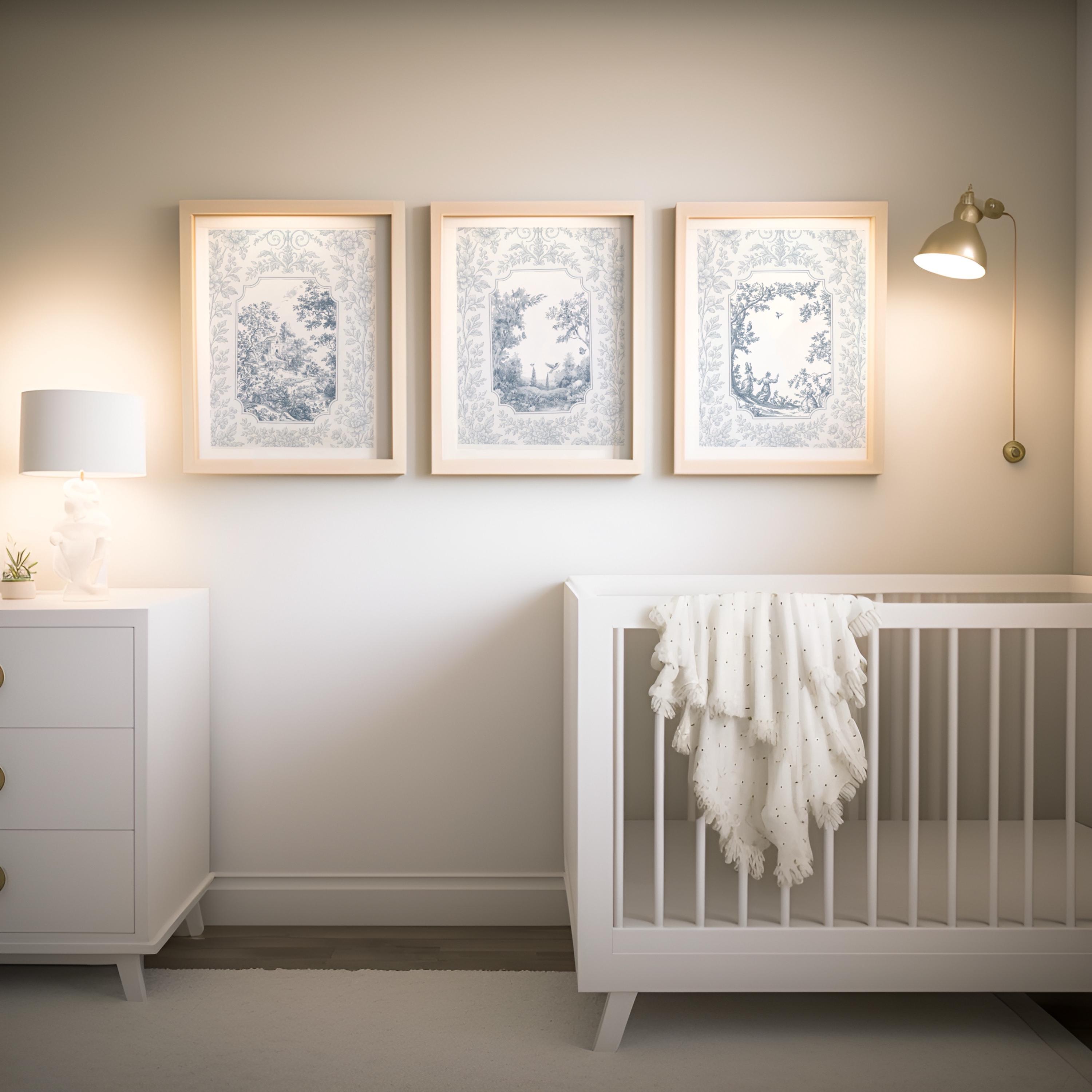 Set of 3 Blue Toile De Jouy Prints, Vintage French, Cottage Theme Wall ...