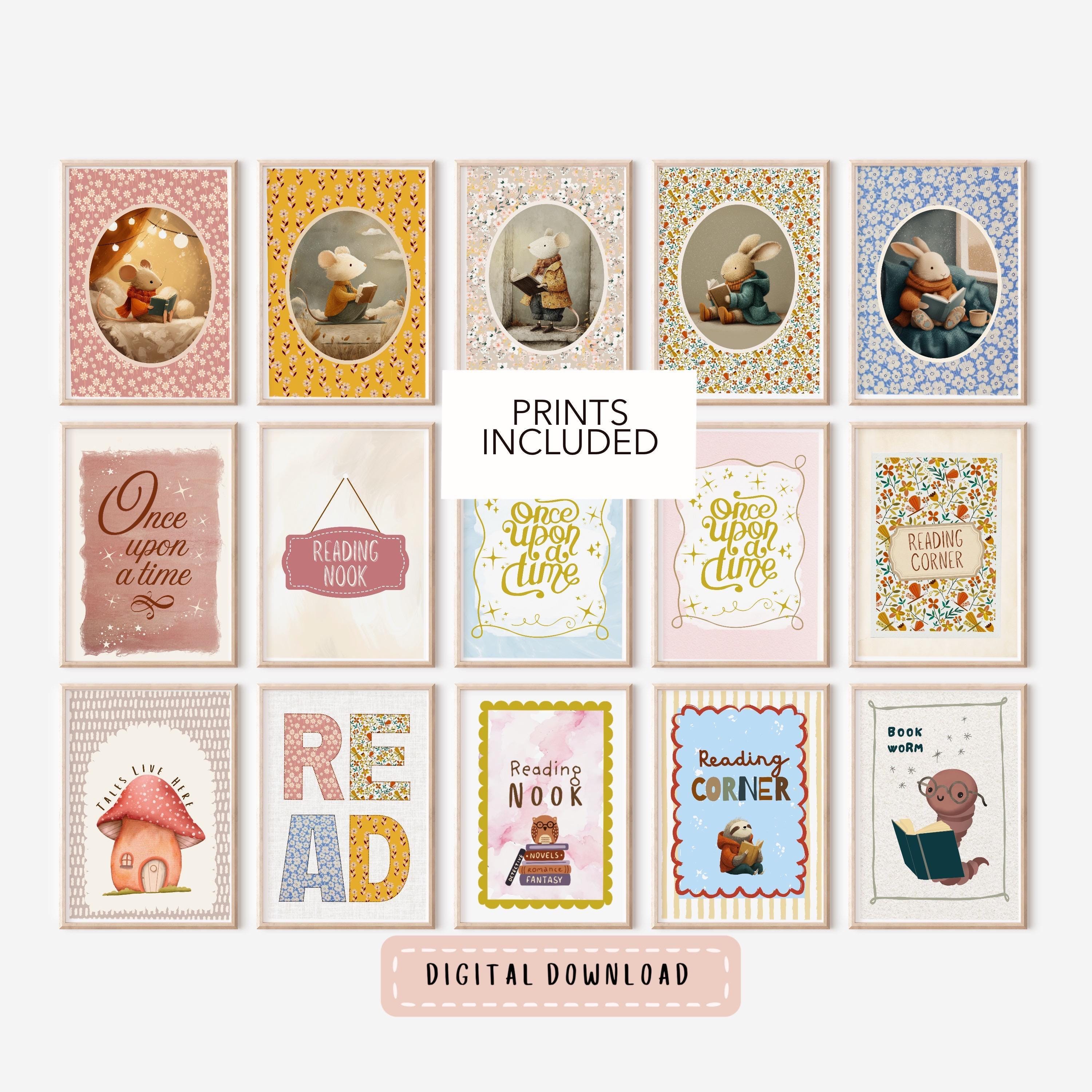 Kids Reading Corner Wall Art Printable Bundle, Retro, Cottagecore, Boho ...