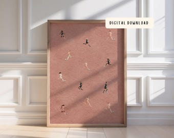 Ladies Soccer Players Wall Art, Tiny People Minimalist Print, Girls Sports Decor, Dusty Pink Kids Room, Football   (Digital Download)