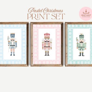 Pastel Nutcracker Christmas Wall Prints, Pink, Blue and Mint set of 3, (Digital Download)