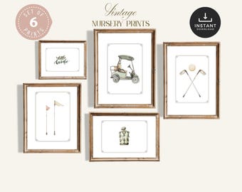 Vintage Golf Nursery Wall Art, Set of 6 Watercolour Prints, Golf Nursery, Boys Room Decor, Sage Green, Vintage Nursery, Grandmillenial style