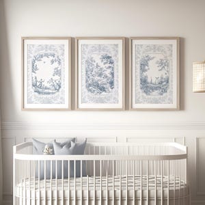Set of 3 Blue Toile De Jouy Prints, Vintage French, Cottage Theme Wall ...