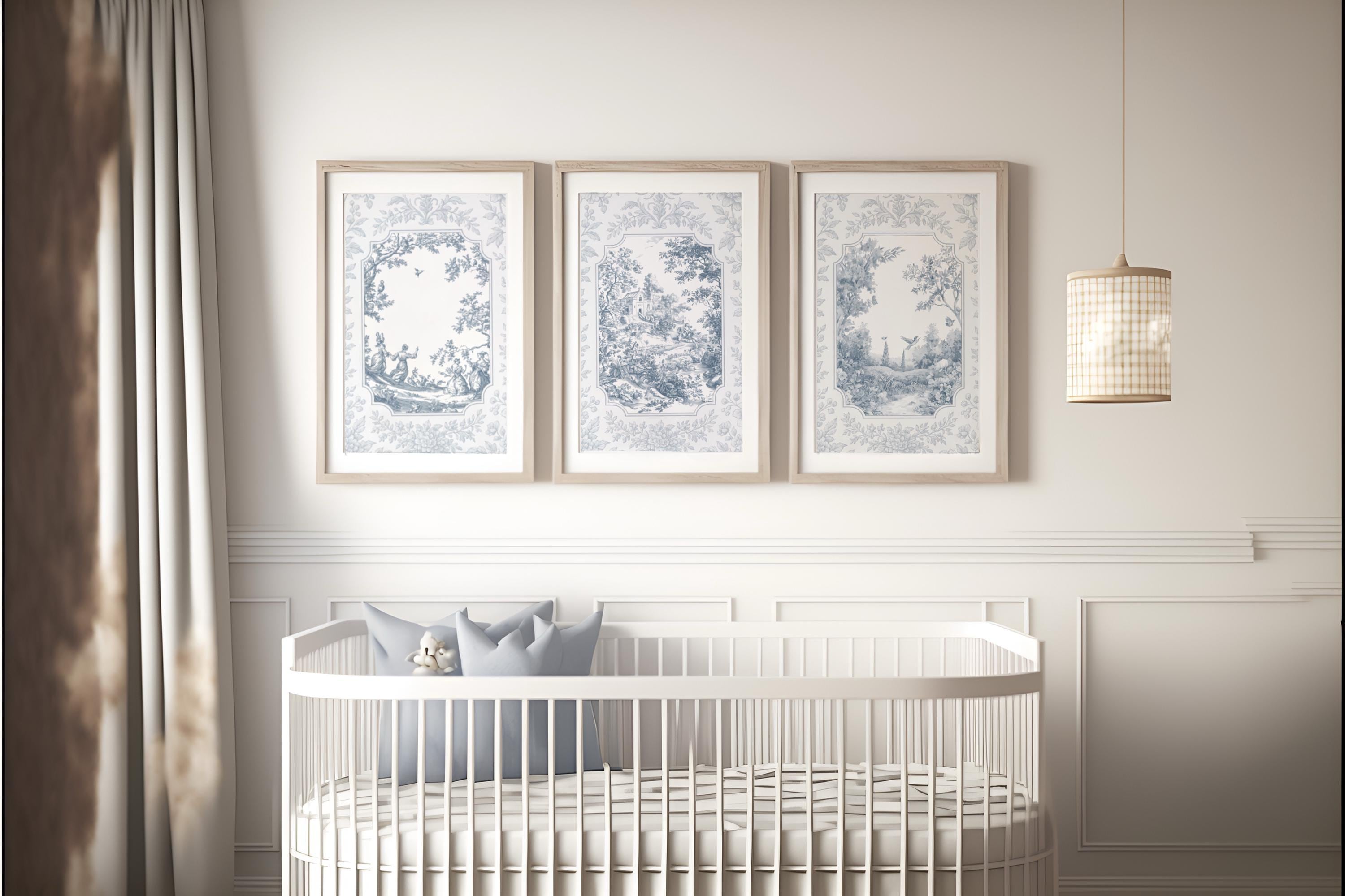 Set of 3 Blue Toile De Jouy Prints, Vintage French, Cottage Theme Wall ...