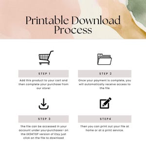 The image is a step-by-step guide for the printable download process, with icons and text to guide the user through the process.
