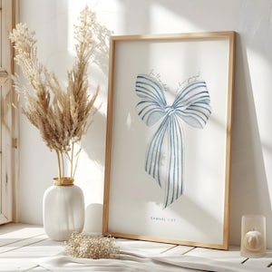 For This Child We Have Prayed, Samuel 1;27, Christian Scripture Nursery Wall Art, Dusty Blue, Coquette Bow,  Baby Shower Gift, Digital Print