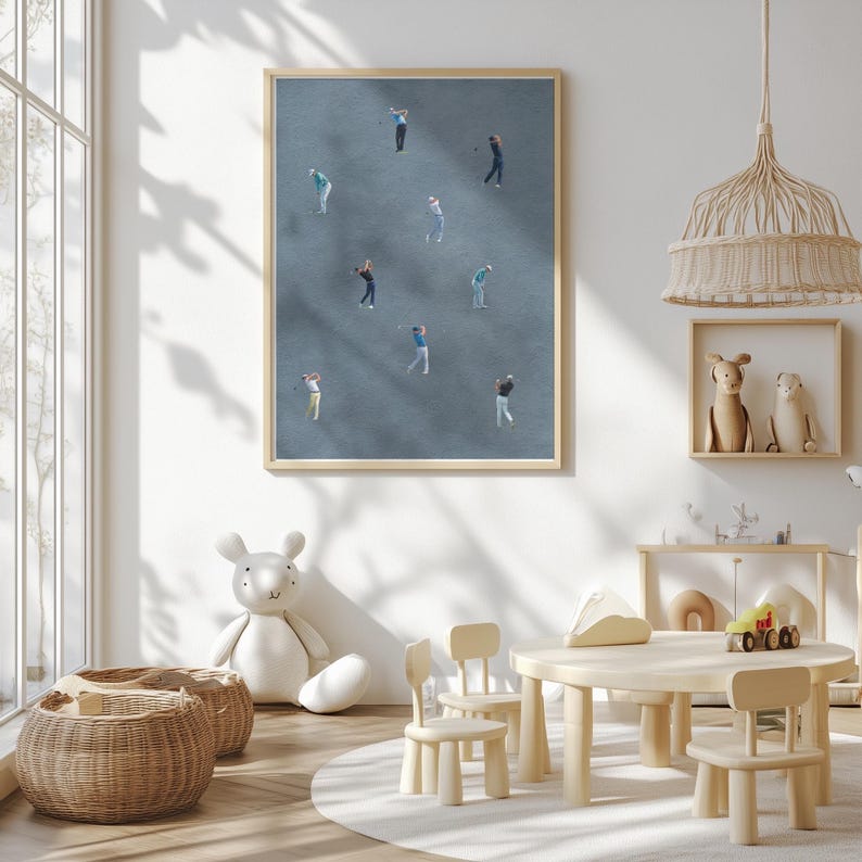 Tiny People Golf Player Wall Art, Boys Room Decor, Printable Download, Sport Room, Golf Nursery, Minimalistic Sports Print, Dusty Blue, image 3
