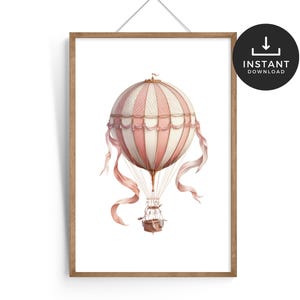 Vintage Heißluftballon Kinderzimmer Poster | Rosa und Gold Baby Mädchen Wandkunst | Traum groß, klein | Mädchen-Schlafzimmer-Dekor, printable Download