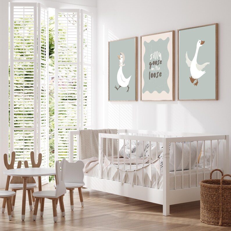 Silly Goose Wall Prints, Soft Sage, Nursery and Kids Room Wall Art ...