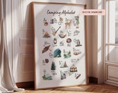 Alphabet Print, Camping Hiking, Great Outdoors Nature Theme Wall Art, Watercolour Printable Download, ABC Letters, Educational Poster, Woods