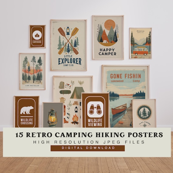 Retro Camping and Hiking Posters, Outdoorsy Nature Nursery Prints,  National Park Boys Room Decor, Little Explorer (Digital)