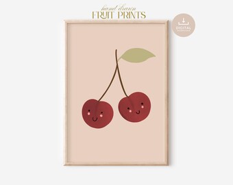 Kawaii Cherry Nursery Print: Hand-Drawn Kids Wall Art (Digital Download