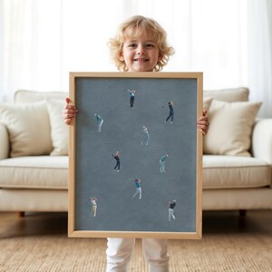 Tiny People Golf Player Wall Art, Boys Room Decor, Printable Download, Sport Room, Golf Nursery, Minimalistic Sports Print, Dusty Blue, image 5