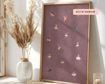 Tiny Ballerina Dancer Wall Print in Plum Purple,  Minimalist Ballet Art (Digital Download)