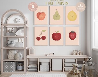 Kawaii Fruit Nursery Prints: Hand-Drawn Pastel Decor (Digital Download)