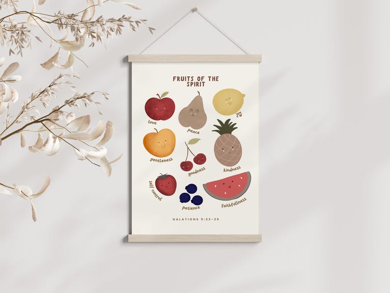 Watermelon Scripture Fruits of the Spirit Poster, Bible Verse Kids Wall Art, Galations 5 ...