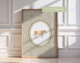 Vintage Cow Nursery Print: Watercolor Farm Animal Art (Digital Download)