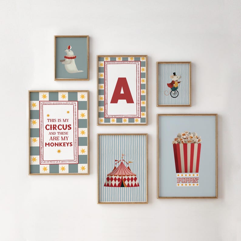 Circus Wall Art Set, Whimsical Nursery Decor, Vintage Carnival Playroom ...