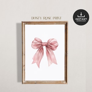 Coquette Bow Print, Watercolour, Dusty Rose, Vintage Wall Art,  Pink Girls Room Decor, PRINTABLE DOWNLOAD, Baby Shower Gift,