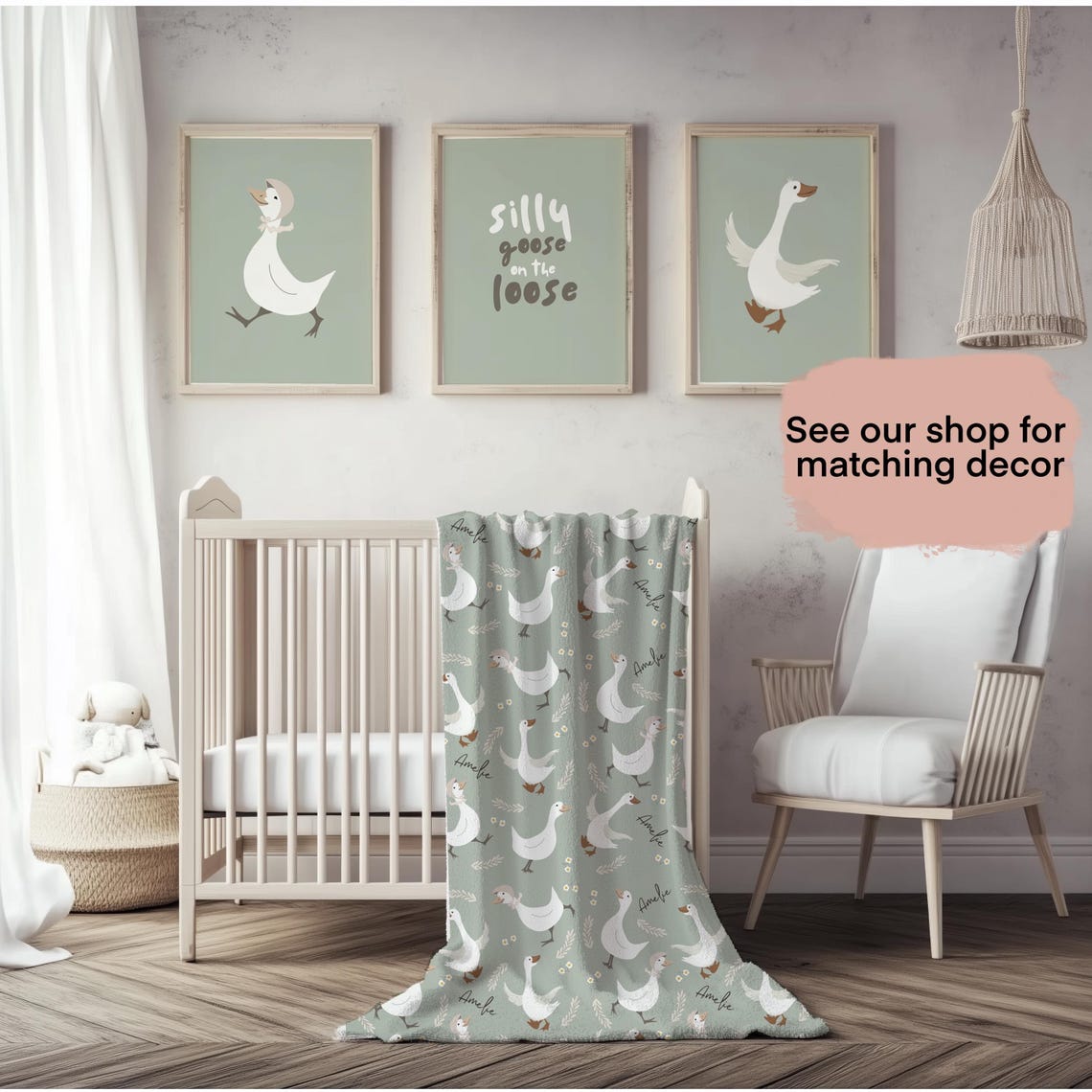 Silly Goose Wall Prints, Soft Sage, Nursery and Kids Room Wall Art ...